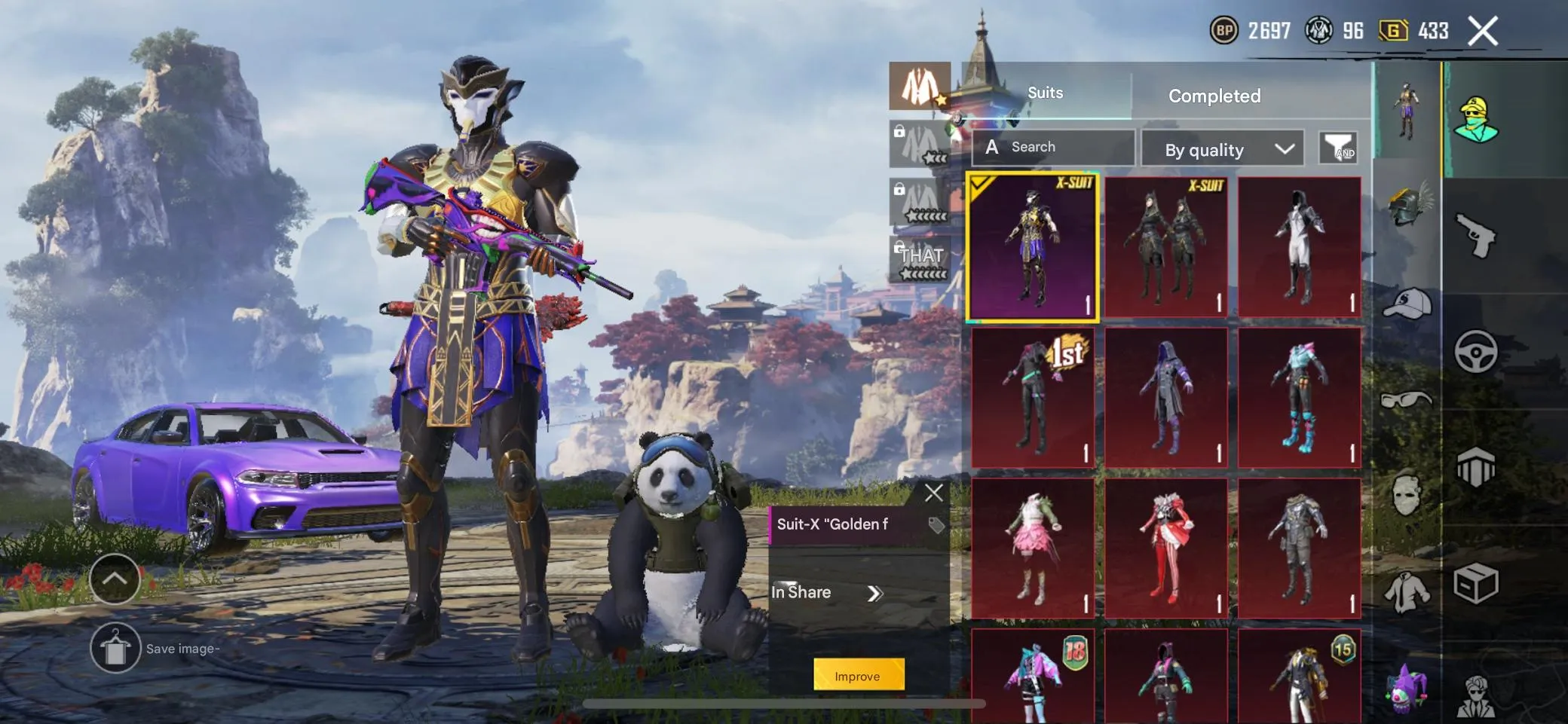 PGM259 M416 Jester Lv.7, Rending Roar Lv.8, 14 Killchats, 13+ Weapons Lvl 1-3, Bugatti, Pharaoh X-Suit, 30+ Mythics (G)